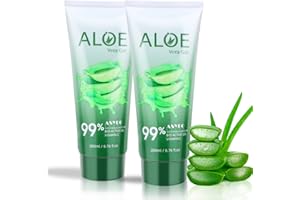 ASYBO 200 ML Aloe Vera Gel - 99% Aloe Vera pur hydratant visage et corps hydratant, crème naturelle à l'aloe vera pour peaux sèches, coups de soleil, acné, apaisante et hydratante (lot de 2)