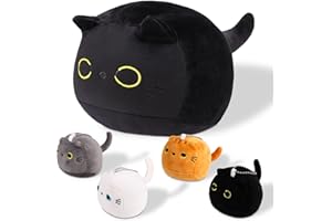 GSrenyu Black Cat Plush Toys,Cat Plushie Pillow 32CM Soft Cute Cats Stuffed Animal Toys with 4 Baby Kittens Cats Plushies for Kids Boys Girls Gift