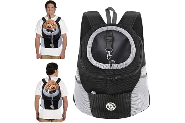 PETCUTE Sac à Dos de Transport pour Chiens,Respirant,Réglable Sac à Dos pour Chien et Chat avec Fond étanche,Bandoulière Rembourrée,Sacs de Transport pour Animaux de Voyage,Crochet de Sécurité