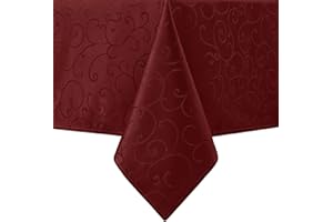 Romanstile Red Jacquard Christmas Table Cloth 140x200 cm, Rectangle, Wipe Clean, Water-Repellent 210GSM, Stain Resistant, Tablecloth for Xmas, New Year, Wedding, Dining, Refined Look