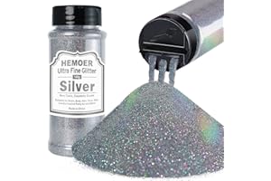 HEMOER Silver Ultra Fine Glitter, 5oz /140g Cosmetic Holographic Sparkle Glitter for Hair Face Body Eye Nail Art Festival, Resin Crafts, Epoxy, Tumblers, Resin Jewelry, Candle, Painting Arts