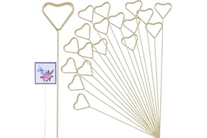 Mabor Metal Floral Place Card Holder, 20pcs Golden Card Holder Stick,Gift Card Holder,Flower Bouquet Accessories Heart Shape Flower Pick Clips for Floral Arrangement for Wedding Party Valentines