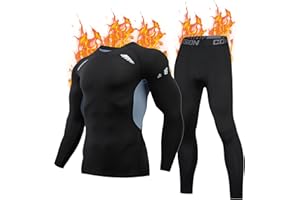 FORVEVO Męska bielizna termiczna, zimowa bielizna narciarska z polarem wewnętrznym, zestaw bielizny termicznej, bielizna funkcyjna, miękka, ciepła bielizna, oddychająca bielizna termiczna (rozmiar