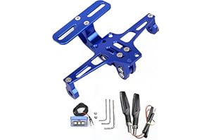 LETGOING Support de Plaque d'immatriculation pour Motos avec éclairage LED Rotatif à Gauche et à Droite. Support de Plaque d'immatriculation réglable en Aluminium pour la Plupart des modèles de Moto (Bleu)