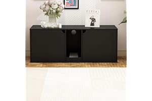 DEZAGCE Armoire à litière pour chat avec porte et poubelle - Banc en MDF - Noir - 40 x 52 x 110 cm