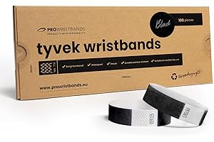 PROWRISTBANDS Eintrittsbänder aus Tyvek - Party Einlassbänder, Securebänder, Festival Armbänder, Kontrollbänder für dein Event (Schwarz, 100)