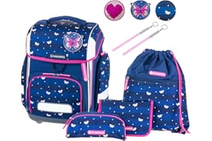 Schneiders Vienna 78393-072 - Schulranzen Ergolite Lucky Girl, 9-teiliges Set mit Schultasche, Federmäppchen, Schlamper, Sportbeutel, 3 Klett-Motiven und 2 Leuchtstäben