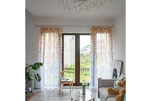 BOYOUTH Swallows and Willow Branches Printed Voile Sheer Curtains,Rod Pockets Window Drapes for Bedroom,Living Room,Yellow,2 Panels,39 x 78 Inches