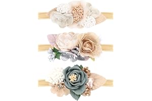 DRESHOW 3 Stück Baby Mädchen Nylon Stirnbänder Blume elastisches Haarband Schleifen Haarschmuck für Neugeborene Kleinkinder