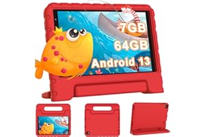 YESTEL Tablette Enfants avec WiFi 6, Android 13, 7Go RAM + 64Go ROM (1TB TF), Tablette Educative 8 Pouces HD Écran IPS 1280 * 800, Contrôle Parental, Étui Antichoc EVA, Rouge