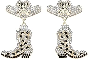 JZTRADING Cowboy Boot Earrings For Women Western Earrings Silver Drop Sparkly Rhinestone Earrings Western Cowgirl Accessories For Women Bachelorette Party Jewellery Gifts For Women Girl