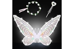 KITIMI Alas de Hada para niños Lighted White, Alas De Angel Niña Mujer, para Disfraz de Mariposa, Disfraz Angel, Disfraz de Alas de Halloween, Disfraz de Hada, Carnaval, Fiesta para Halloween Cosplay