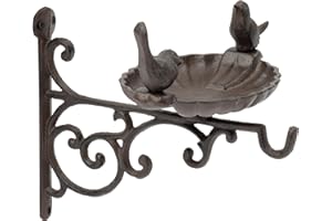 Petlicity Wall Mounted Cast Iron Bird Bath with Ornate Contemporary Sculptural Detailing and Wall Bracket Outdoor Decor