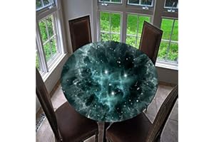 CHICKWIN-SHOP Chickwin Runde Tischdecke Wasserdicht Kreative 3D Gedruckte Tischschoner Elastische Kante, Tischtuch aus Polyester für Küche, Esszimmer, Garten oder Camping (Grüne Sterne,120cm)