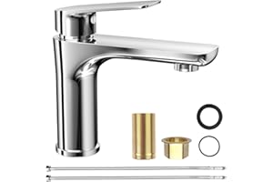 WinGluge Mitigeur Lavabo, Robinet Salle Bain Monocommande, Mitigeur de Lavabo, Bonde Incluse, Robinet de Salle de Bains Lavabo, Robinet Lavabo, Hauteur Sous Bec 9 cm, Robinets de Lavabo, Chromé