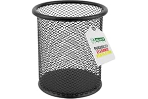 D.RECT Metalowy Pojemnik na Długopisy – Okrągły Kubek z Siatki o Średnicy 91 mm – Czarny Organizer na Biurko do Długopisów i Ołówków