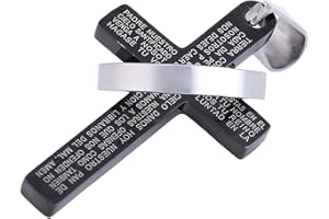 DonDon Hombres Collar de Acero Inoxidable o de Piel con Colgante de Cruz de Acero Inoxidable en una Bolsa de Terciopelo