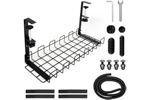 QOUBNIC Organizador Cables, Bandeja de Gestión de Cables Cable Management, Organizador Cables Escritorio para Debajo del Escritorio, Cesta de Malla sin Taladrar, Accesorios para Almacenar y Esconder Cables