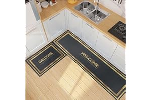 BWBIKE Kitchen Rugs Sets 2 Piece Soft Kitchen Floor Mat Farmhouse Kitchen Carpets and Rugs Non Slip Washable for Bathroom Entryway Laundry, 43x75cm + 43x150cm, Big Welcome