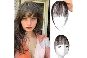 SWY HAIR Bangs Hair Clip in Bangs 100% Real Human Hair Extensions Wispy Bangs Clip on Air Bangs for Women Hairpieces Curved Bangs for Daily Wear (A-Brown Black, Wispy Bangs)