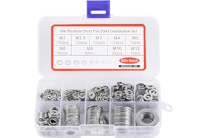 BASVII 684 Pièces Inox Rondelles Plates Metal, pour Gonds de Porte, 9 Tailles Rondelles Acier Inoxydabl 304 - M2 M2.5 M3 M4 M5 M6 M8 M10 M12 Rondelle Carrossier Inox