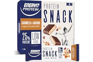 Enervit, Protein Snack con Arachidi e Caramello, Low Sugar, Ricoperta di Cioccolato al Latte, Barrette Proteiche, Ricche in Fibre, Per il Controllo del Peso, Senza Glutine, 8 Barrette da 31g