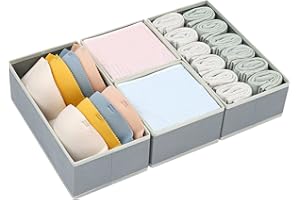 Homsorout Underwear Drawer Organiser Wardrobe Storage - 4 Pack Clothes Drawer Organiser Foldable Closet Boxes Fabric Dresser Drawer Dividers Storage Cubes for Socks, Ties, Cosmetics (Light Grey)