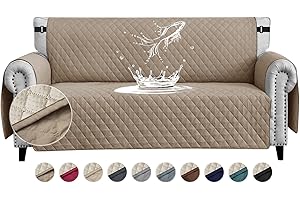 FIGOOO Sofa Covers Water Resistant Sofa Slipcovers 3 Seater Waterproof Anti-Slip Anti-Scratch Sofa Cover with Non Slip Elastic Straps for Dogs Cats Pets,khaki