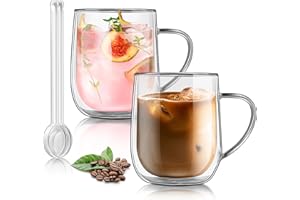 Joeyan 2x450ml Tasse à Café Double Paroi avec Poignée,Verres à Expresso, Mug xxl Transparent, Large Résistant à la Chaleur en Verre Borosilicaté Thermiques pour Latte macchiato,Cappuccino,Thé,Biere