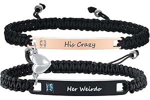 PJ JEWELLERY Magnetic Matching Bracelets For Couples - Personalised Stainless SteelBraided Rope Adjustable Mutual Attraction Couples Bracelets Distance Relationship Bracelet for Him and Her Soulmate