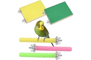 upain 5 Pack Parrot Budgie Perch, Natural Wood Bird Scrub Perch Platform and Paw Grinding Stick Bird Cage Toys Accessories for Small Parakeets Cockatiels Budgies Parakeet Lovebird