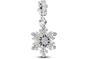 PANDORA Moments Schillernde Schneeflocke Doppelter Charm-Anhänger aus Sterling-Silber mit Zirkonia und Opal, Kompatibel ME und Moments, 794142C01