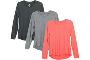 icyzone Camiseta de Fitness Deportiva de Manga Larga para Mujer, Pack de 3