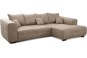 ‎CAVADORE Cavadore Ecksofa Mavericco / XXL Eckcouch Inkl. Rückenkissen und Zierkissen / Longchair rechts / Industrial Style / 285 x 69 x 170 (BxHxT) / Mikrofaser Beige