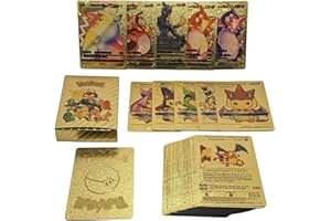 DOUER Nuevo 55 Cartas Pokem Doradas en Material PVC, Cartas en Ingles, Tarjetas Aleatoria Basic, V, Vmax, Gx,Vstar (Doradas)