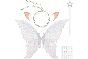 DiULi Ali Fata, 5 Pezzi con Orecchie da Elfo,Cerchietto da Fata e Bacchette di Fata a Stella, Ali di Farfalla per Adulti e Bambini, per Carnevale Halloween Natale Gioco di Ruolo Festa