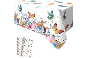 Xinvery 2PCS Butterflies Party Tablecloth, Flowers Butterflies Fairy Table Covers Plastic Rectangular Tablecloths Butterfly Spring Theme Decoration for Girls Birthday Baby Shower 137 x 274cm
