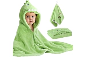 shengo Baby Bath Towel 80 x 120 cm, Children's Hooded Towel with Coral Fleece Towel, Thick and Ultra Soft Bath Towel, Cute Animal Bath Towel, Beach Towel with Hood for Baby Boys Girls (Green)