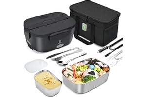 STN Fiambrera Electrica,75W Fiambrera Eléctrica Set con Recipiente Extraíble 304 (1,5 L+ 0,45 L),Bolsas Isotérmicas,Juego de 