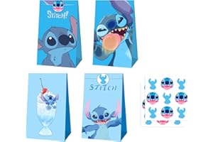 MODALI Sac Cadeau Stitch,12 pcs Stitch Sac de Bonbon,Reutilisable Sachet Papier pour Sac Cadeau D'anniversaire D'enfants Fournitures de Décoration Fête,avec 12 Autocollants.