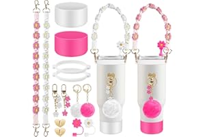 GERBALA Stanley Cup, zestaw 2 akcesoriów do kubków Stanley, zestaw 2 akcesoriów, uchwyt na wodę, pasek na wodę, buty Siliocne Stanley, osłona słomki Stanley Cup Accessories (różowo-biały)