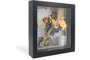 GraduationMall 20X20cm 3D Black Shadow Box Frame Deep Display Box with Linen Back,Ideal for Memorabilia Pictures Flowers Medals Tickets,Tabletop and Wall Hanging