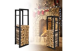 Joparri Scaffale per legna da ardere, in metallo nero, per interni, per legna da ardere, dimensioni: 25 x 40 x 150 cm (lunghezza x larghezza x altezza)