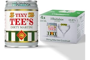 WHITEBOX COCKTAILS Single Serve Classic Tiny Tee's Dirty Martini — Case Of 4 Cocktail Cans | Classic Full Strength Dirty Martini | Pre-mixed Cocktails Ready To Drink 4x100ml