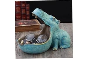 Obelunrp Hippopotamus Storage Ornament, 8.9inch Resin Big Mouth Hippo Key Bowl Statues, Creative Key Holder Dish Organizer Gift, Desktop Jewelry Organizer Decor for Home Bedroom (Green)