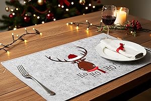 ‎KAMACA KAMACA 4er Set Tischsets/Platzsets Platzmatten Rentier aus Filz GRAU abwaschbar & rutschfest Eyecatcher für Winter Advent Weihnachten Größe 30x40 cm (4er Set Filz Rentier HOHOHO)