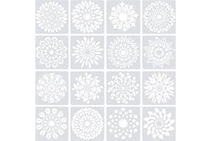 XKQYX 16 Pcs Mandala Stencil Set for Wall Art Painting, Crafts, Scrapbook, Fabric, Furniture, Stones, Floor, Window - Reusable Tiles Template