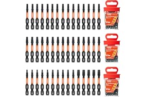 Toobeet Impact Torx Schraubendreher-Bits-Set, Magnetischen S2-Stahl 25mm 45tlg. (T10/T15/T20/T25/T30) Star Bits-Set für Schlagwerkzeuge mit Robuster Aufbewah Ungsbox