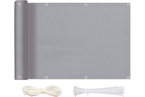 MEEYI Sichtschutz Balkon Sichtschutz 80x200cm, Balkonsichtschutz Blickdichte Wind- und UV-Schutz Wetterfest 100% Privatsphäre Balkonverkleidung mit Ösen, Nylon Kabelbinder und Kordel, Hellgrau