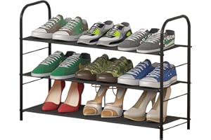 MOYIPIN 3-Tier Shoe Rack Storage Organizer,23.6" Long Shoe Shelf with Waterproof Non-Woven Fabric, High Capacity, Black